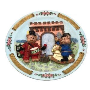 bear plate embossed  small hangs on wall  animals and toys drum rocking READ